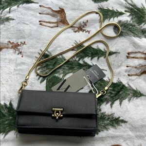 New Worthington small Black Crossbody Bag with gold removable strap
